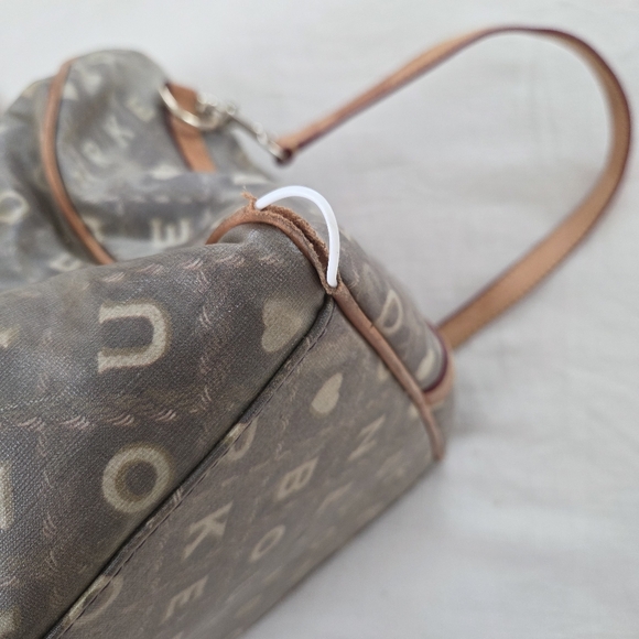 Vintage Dooney & Bourke Brown Spellout Heart Duffle Bag Carry-on Leather Brown - Picture 12 of 16